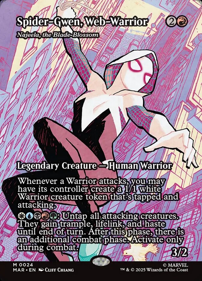 Spider-Gwen, Web-Warrior - Najeela, the Blade-Blossom - Borderless - Full Art - Inverted - Legendary (Foil)