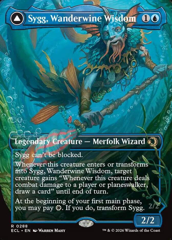 Sygg, Wanderwine Wisdom // Sygg, Wanderbrine Shield - Borderless - Full Art - Inverted - Legendary (Foil)