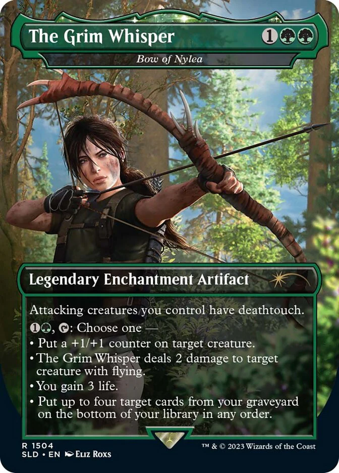 The Grim Whisper - Bow of Nylea - Borderless - Full Art - Legendary - Inverted - Enchantment (Foil)